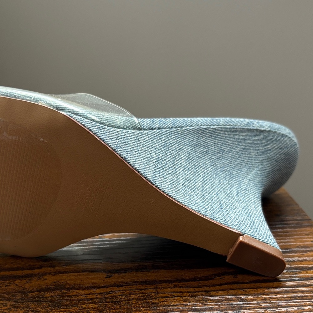 Mango Light Blue Denim Wedge Sandals with Clear Strap - Picture 5 of 9